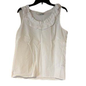 Chaus White Sleeveless Blouse w/Ruffle Neck, Sleeveless - 8